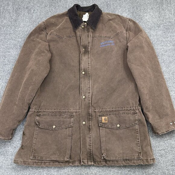 VTG Carhartt C52 CHT Duck Canvas Blanket Lined Chore Barn Coat Jacket XL TALL - Picture 2 of 13
